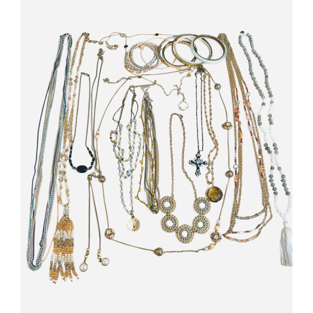Mixed Jewelry Lot Soft Boho Gold and Silver Tones Necklaces and Bracelets